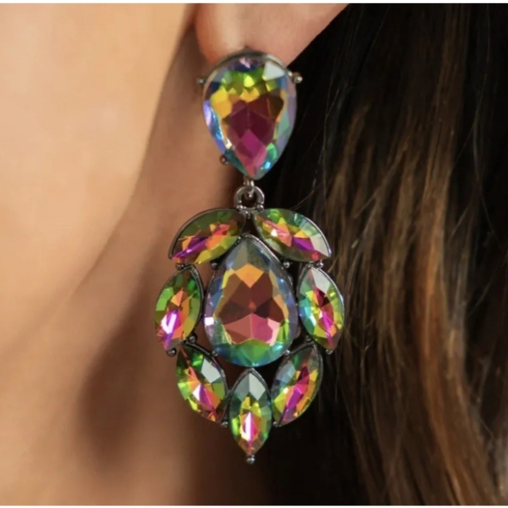 Paparazzi Life of the Party Exclusive Earrings Galactic Go Getter In Gunmetal.
